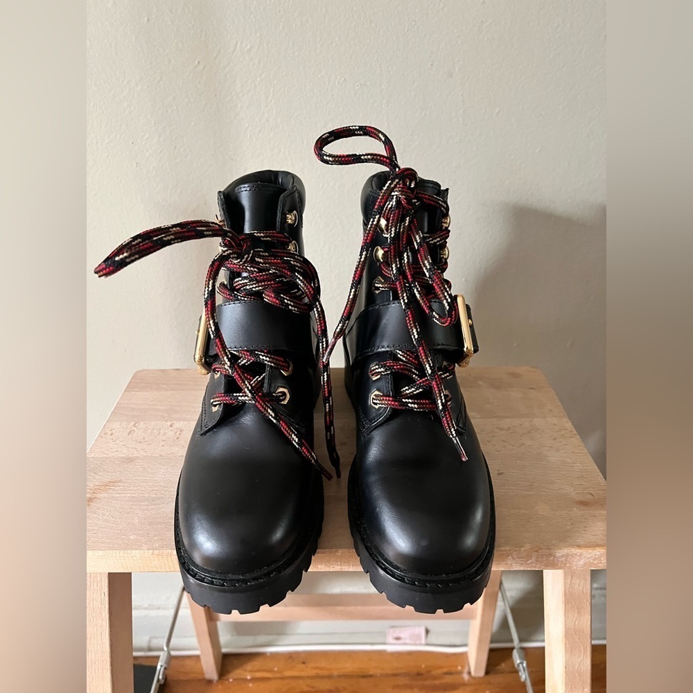 Sandro Black Leather Buckle Combat Boots | 37 - Picture 5 of 7